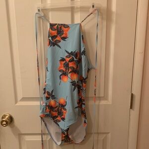 Floral Blue and Orange One-Piece Swimsuit